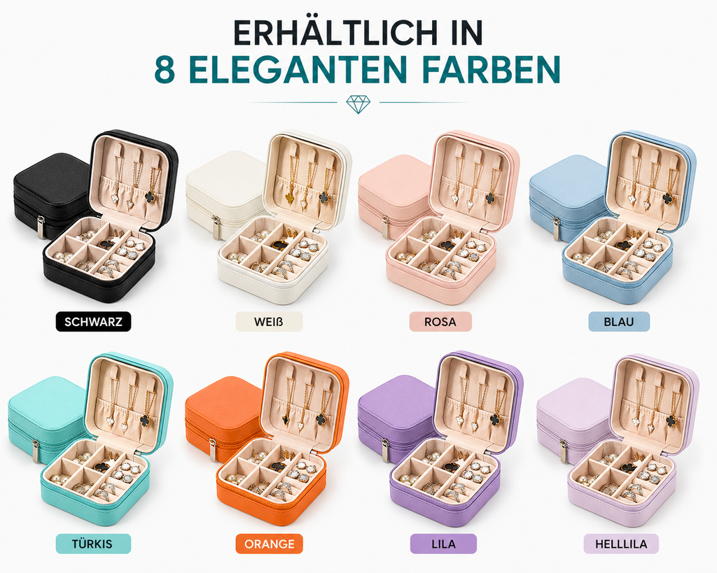 Schmuckkästchen Reise aus PU-Leder – Schmuckbox mit Samt-Innenfutter für Ringe, Halsketten, Ohrringe & Armbänder – Tragbarer Schmuck Organizer – S&A Essentials