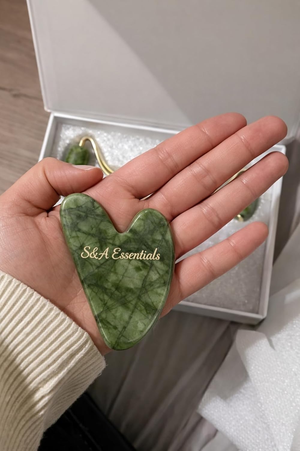 Jade Roller & Gua Sha Set - 100% Real Jade Stone - Face Massage for Skin Tightening & Relaxation - Cooling Against Dark Circles & Puffiness