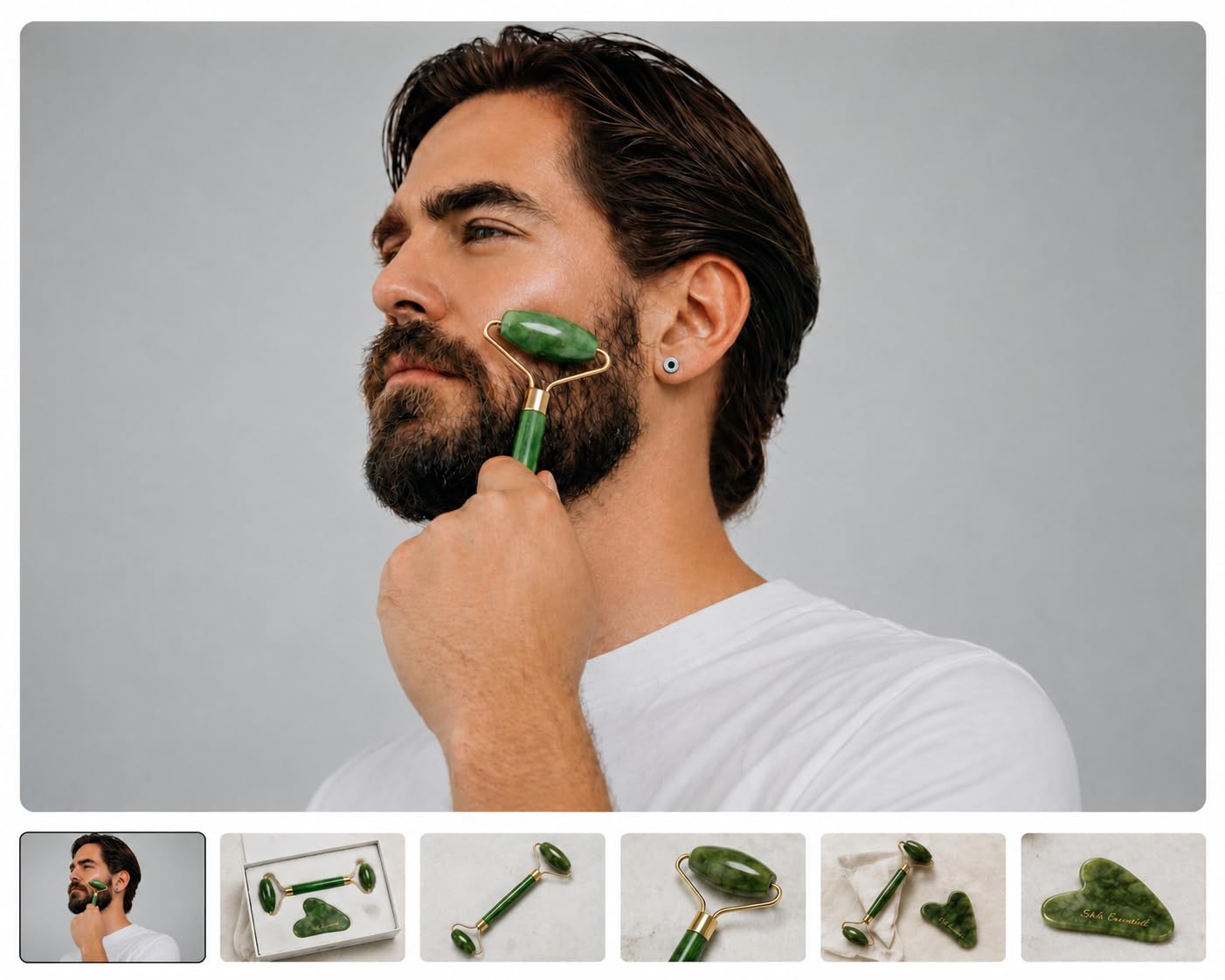 Jade Roller & Gua Sha Set – 100% Echter Jadestein – Gesichtsmassage zur Hautstraffung & Entspannung – Kühlend gegen Augenringe & Schwellungen