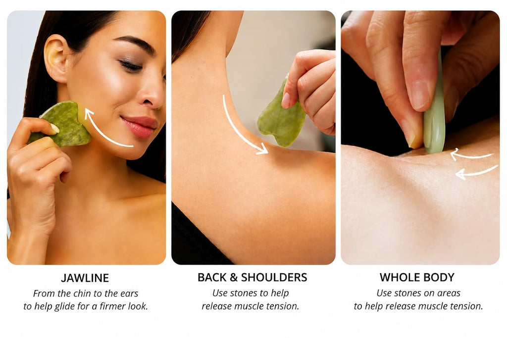 Jade Roller & Gua Sha Set – 100% Real Jade Stone Face Massager – Cooling Facial Massage Tool for Puffiness, Dark Circles, Skin Care & Relaxation – S&A Essentials