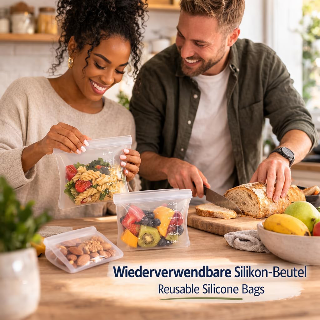 Silicone Freezer Bags 1500ml - Reusable, BPA Free, Leak Proof, Dishwasher Safe, Stand Base, Airtight Zip Seal for Food, Freezer & Camping - S&A Essentials | Leak-proof