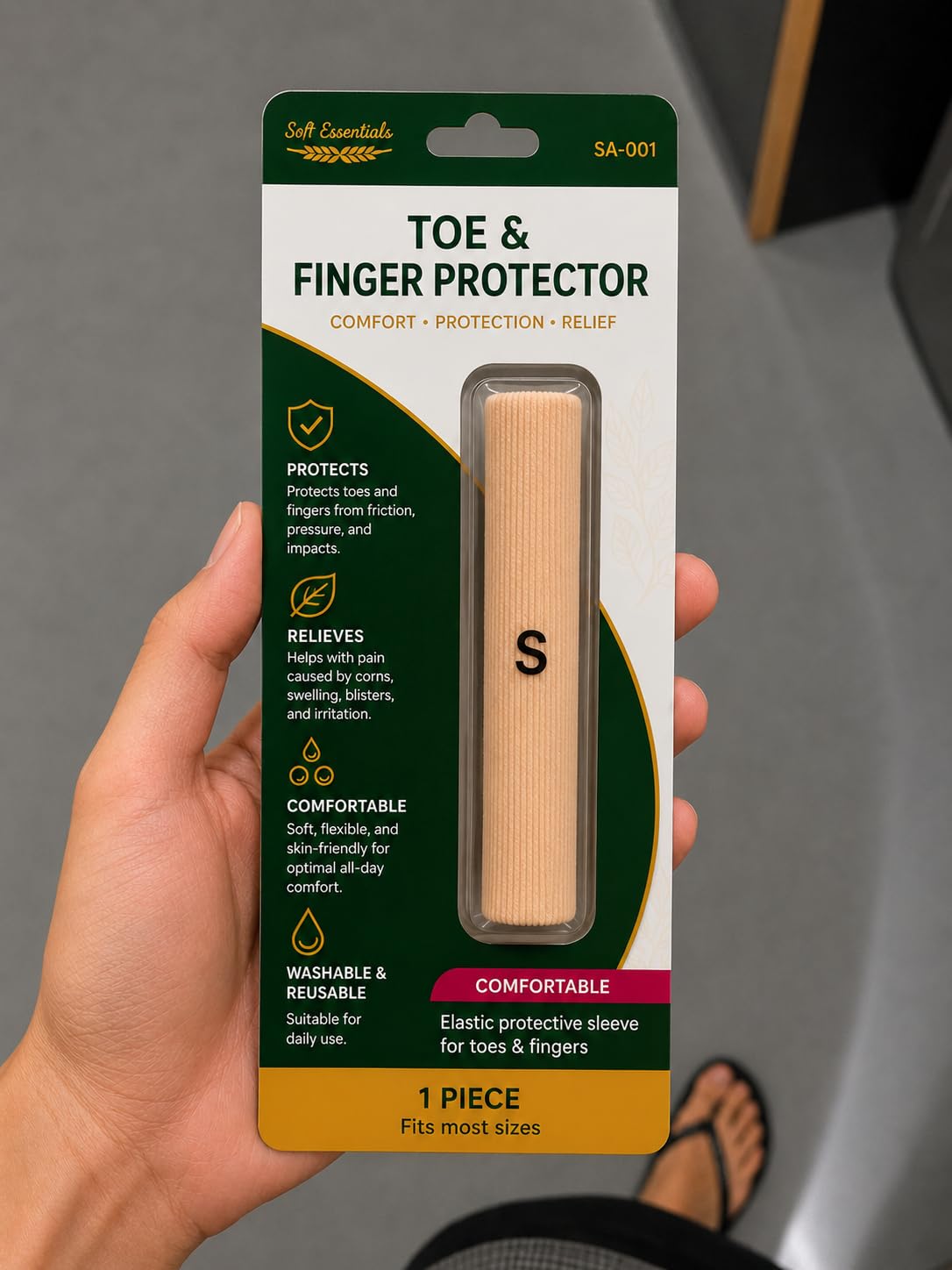 Generisch Toe & Finger Sleeve – Anti-Friction Toe Protector Against Pressure & Rubbing – Protection for Corns & Calluses – Cut-to-Size – Sizes S/M/L – S&A Essentials (L Ø 2,5 cm, Länge 15 cm)