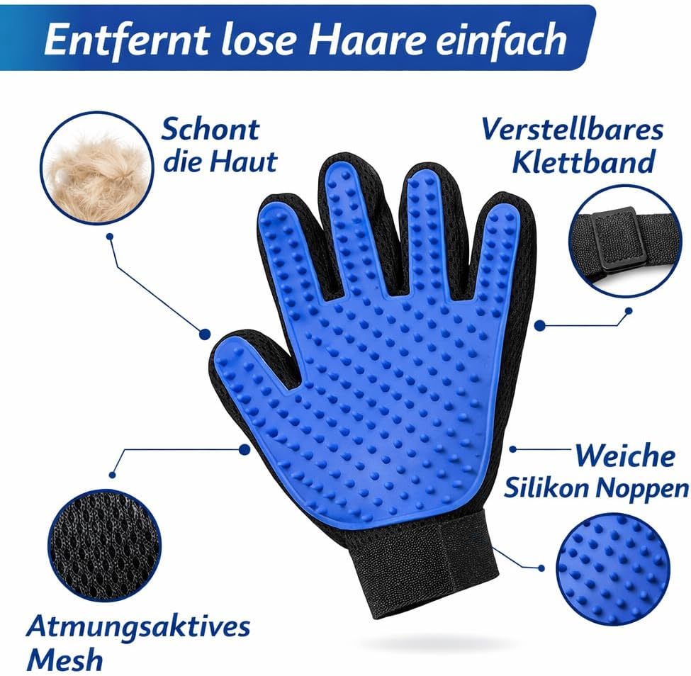 Generisch Dog & Cat Grooming Glove - Pet Hair Brush with 5-Finger Design - Removes Loose Hair, Undercoat & Dirt - Grooming Glove for Wet & Dry Fur - S&A Essentials®