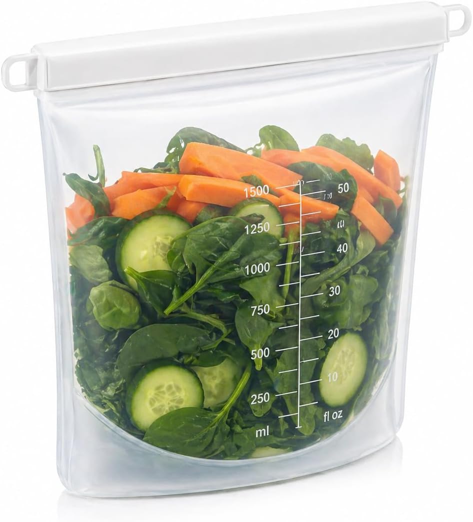 Silicone Freezer Bags 1500ml - Reusable, BPA Free, Leak Proof, Dishwasher Safe, Stand Base, Airtight Zip Seal for Food, Freezer & Camping - S&A Essentials | Leak-proof
