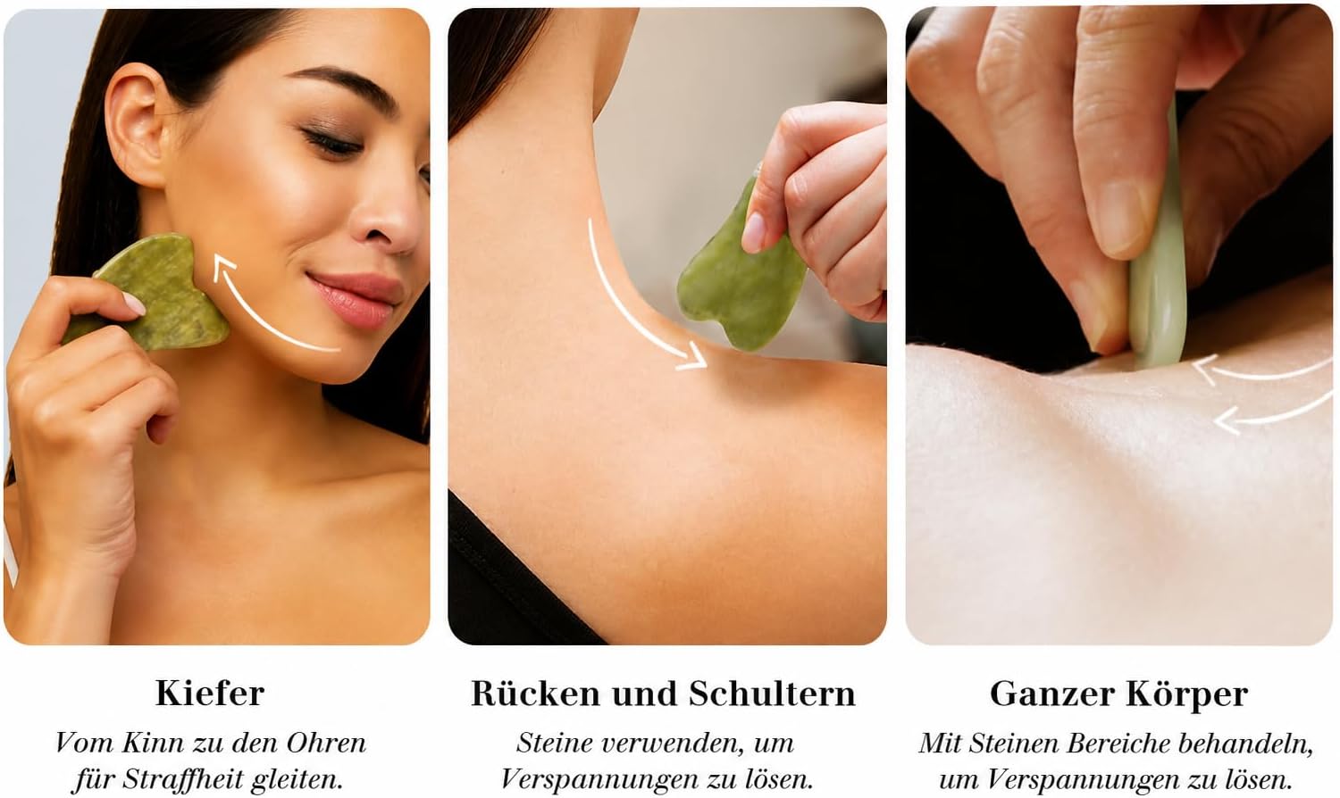 Jade Roller & Gua Sha Set - 100% Real Jade Stone - Face Massage for Skin Tightening & Relaxation - Cooling Against Dark Circles & Puffiness