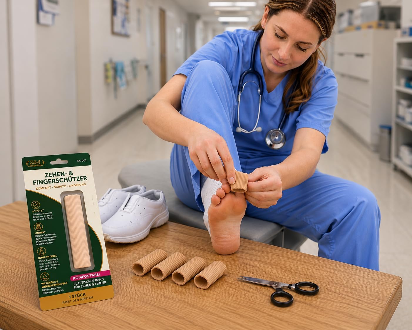S&A Essentials Toe & Finger Cover - Anti Friction Toe Protectors Against Pressure & Friction - Corns & Callus Protection - Can Be Cut To Size - Sizes S/M/L Size M (Diameter 2.0 cm, Length 15 cm)