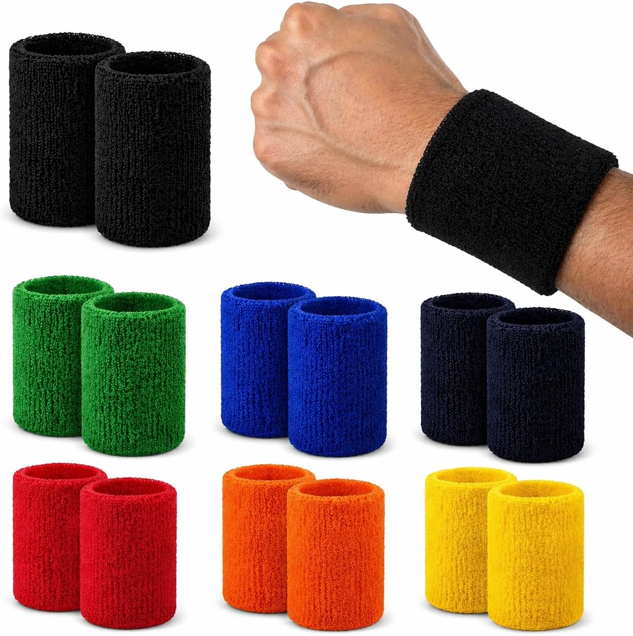 S&A Essentials Sweatband/Pulse Warmer Set of 2 - Terry Cloth Wrist Band for Sports & Fitness - Non-Slip, Absorbent & Comfortable