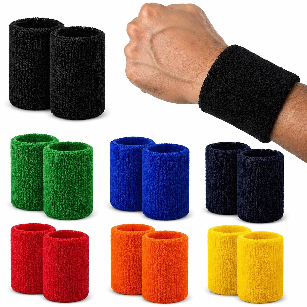 S&A Essentials Sweatband/Pulse Warmer Set of 2 - Terry Cloth Wrist Band for Sports & Fitness - Non-Slip, Absorbent & Comfortable