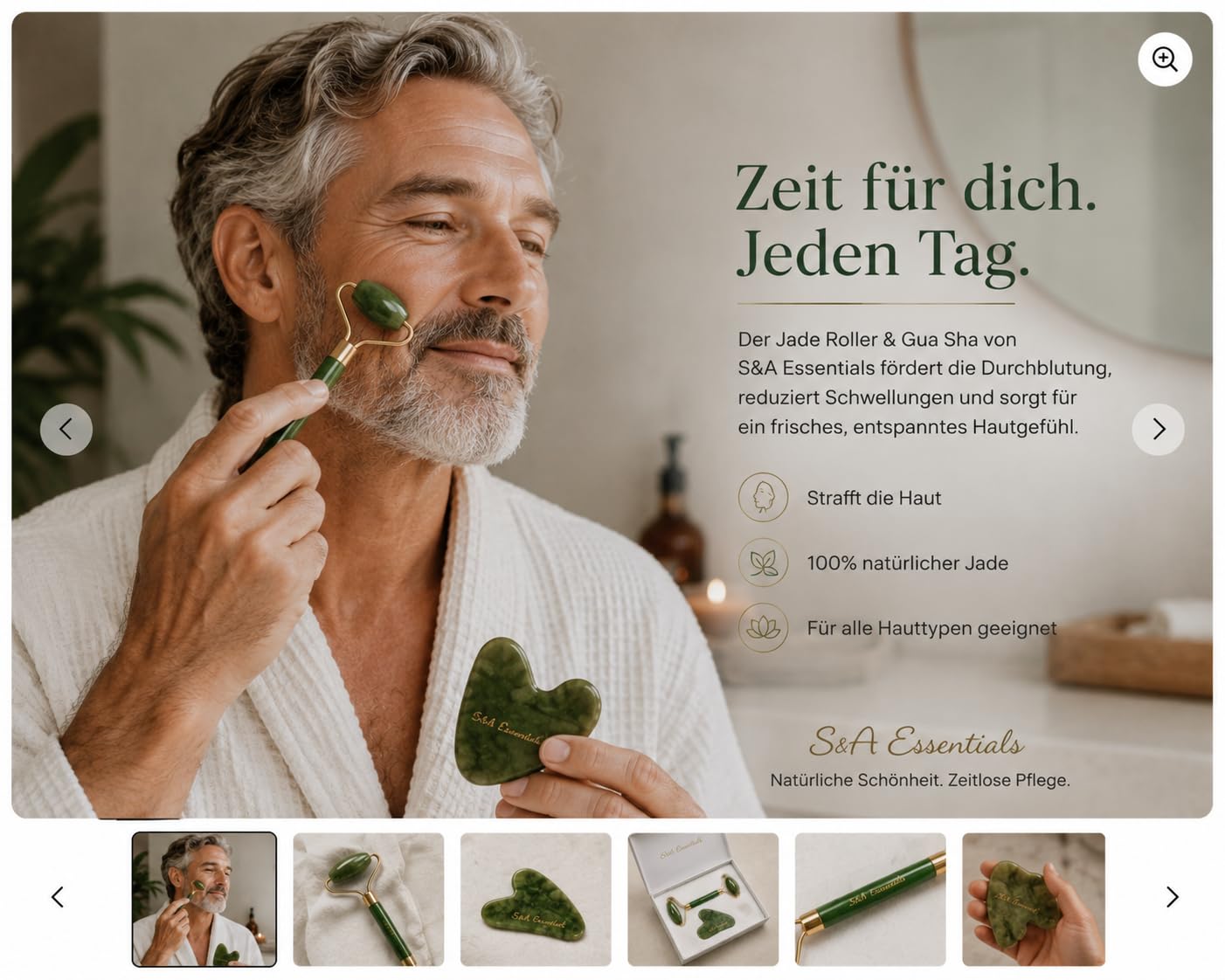 Jade Roller & Gua Sha Set – 100% Echter Jadestein – Gesichtsmassage zur Hautstraffung & Entspannung – Kühlend gegen Augenringe & Schwellungen