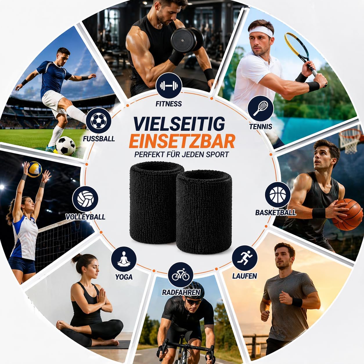 S&A Essentials Sweatband/Pulse Warmer Set of 2 - Terry Cloth Wrist Band for Sports & Fitness - Non-Slip, Absorbent & Comfortable