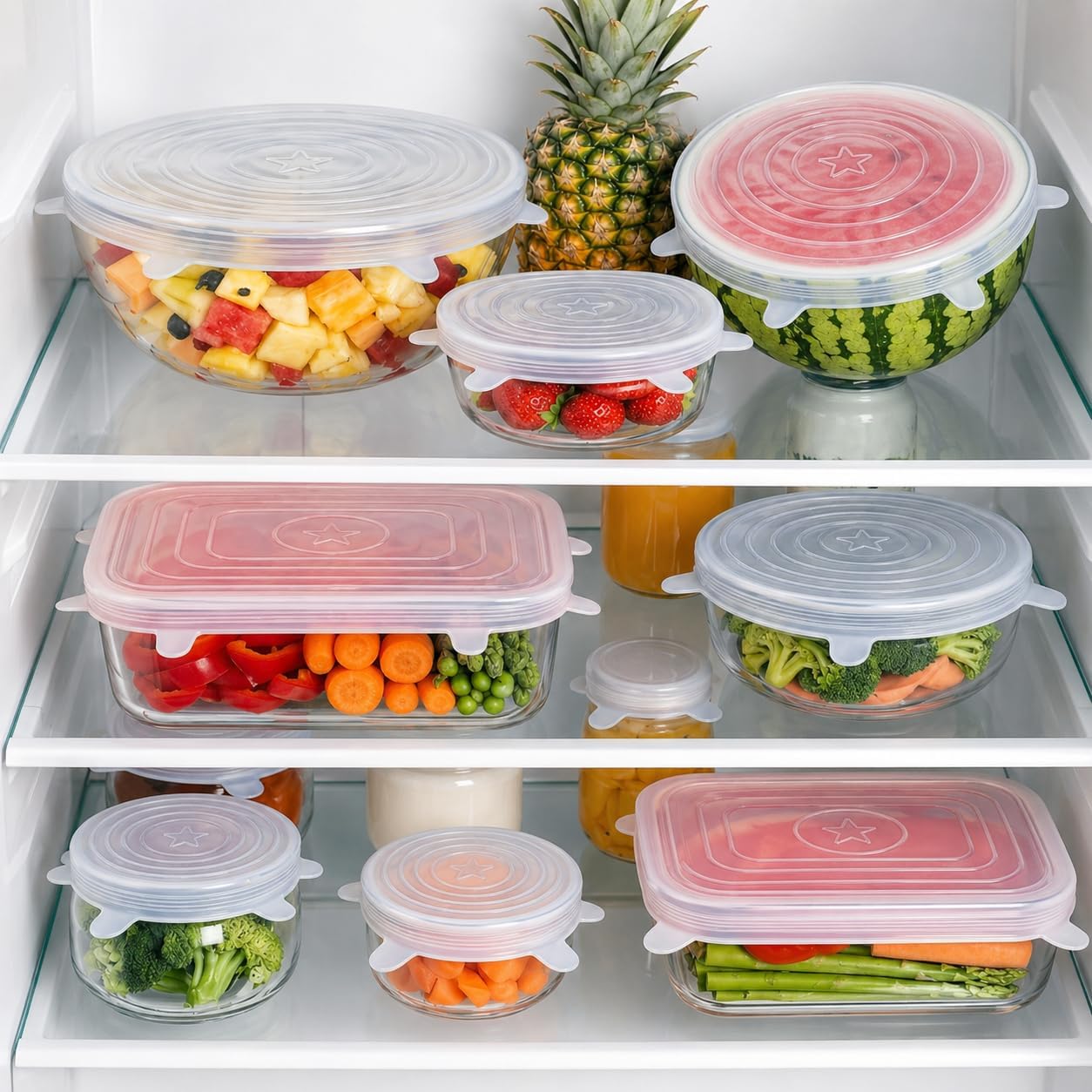 Silicone Stretch Lids Set of 6 - Reusable Fresh Keeping Lids for Bowls, Cans & Jars - Stretchy, Leak-proof & BPA Free - Dishwasher Safe & Microwave Safe - S&A Essentials®