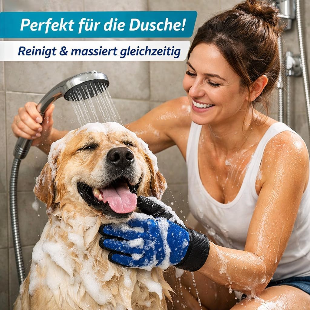 Generisch Dog & Cat Grooming Glove - Pet Hair Brush with 5-Finger Design - Removes Loose Hair, Undercoat & Dirt - Grooming Glove for Wet & Dry Fur - S&A Essentials®