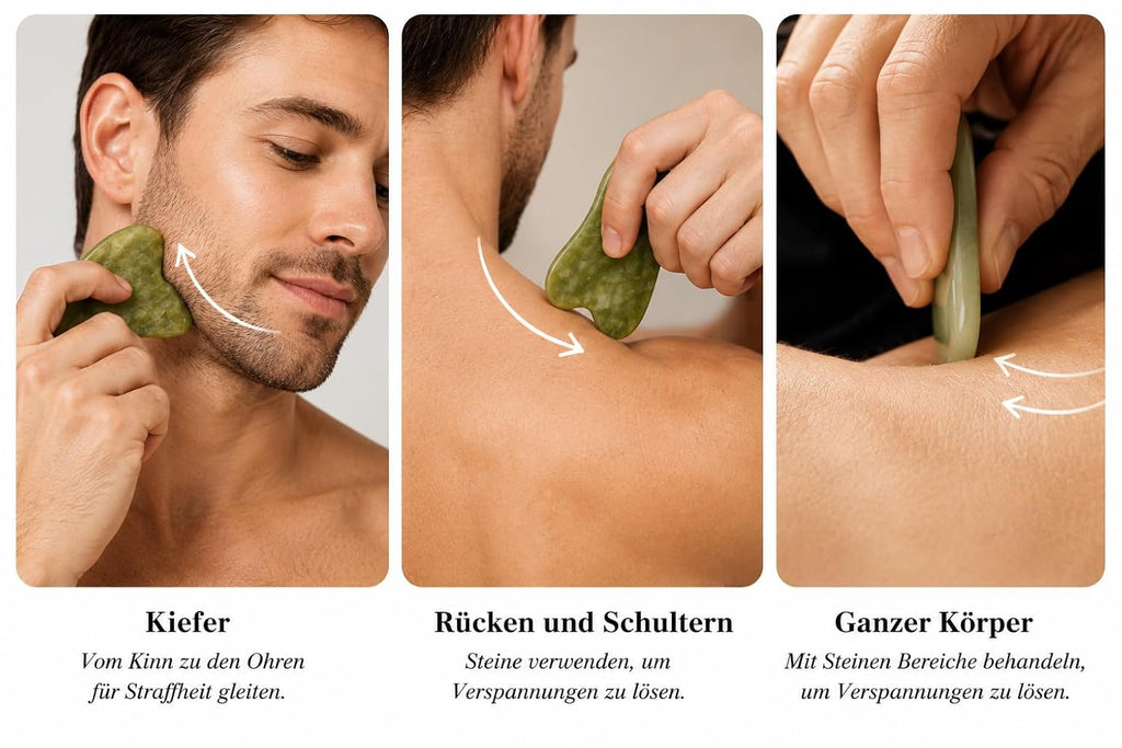 Jade Roller & Gua Sha Set – 100% Echter Jadestein – Gesichtsmassage zur Hautstraffung & Entspannung – Kühlend gegen Augenringe & Schwellungen