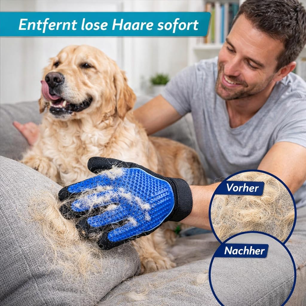 Generisch Dog & Cat Grooming Glove - Pet Hair Brush with 5-Finger Design - Removes Loose Hair, Undercoat & Dirt - Grooming Glove for Wet & Dry Fur - S&A Essentials®