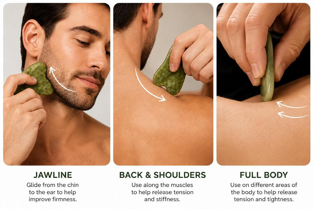 Jade Roller & Gua Sha Set – 100% Real Jade Stone Face Massager – Cooling Facial Massage Tool for Puffiness, Dark Circles, Skin Care & Relaxation – S&A Essentials