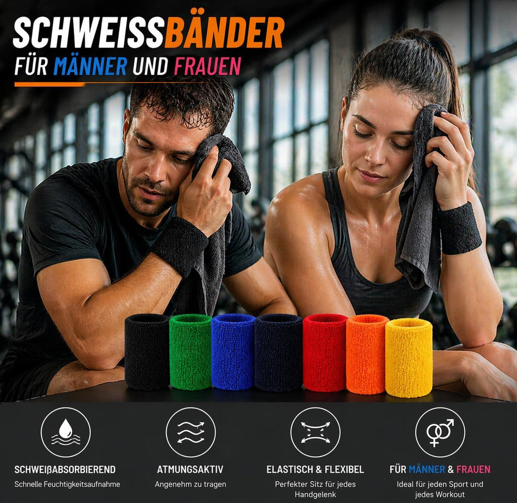 S&A Essentials Sweatband/Pulse Warmer Set of 2 - Terry Cloth Wrist Band for Sports & Fitness - Non-Slip, Absorbent & Comfortable