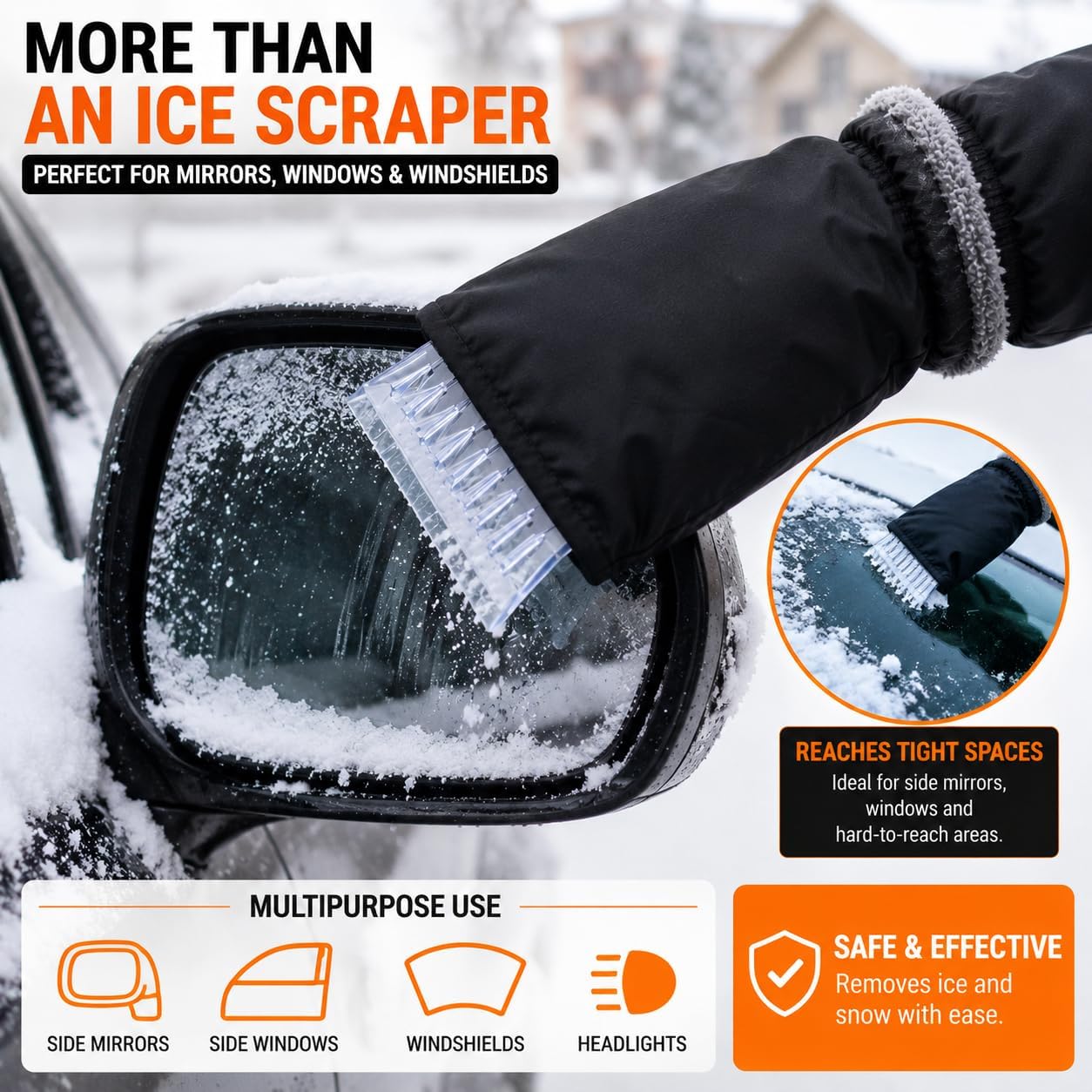 Ice Scraper with Glove Car - Warm, Waterproof & Windproof Snow Scraper - Robust Ice Scraper Removes Ice & Snow Quickly - No Freezing, No Wet Hands - S&A Essentials