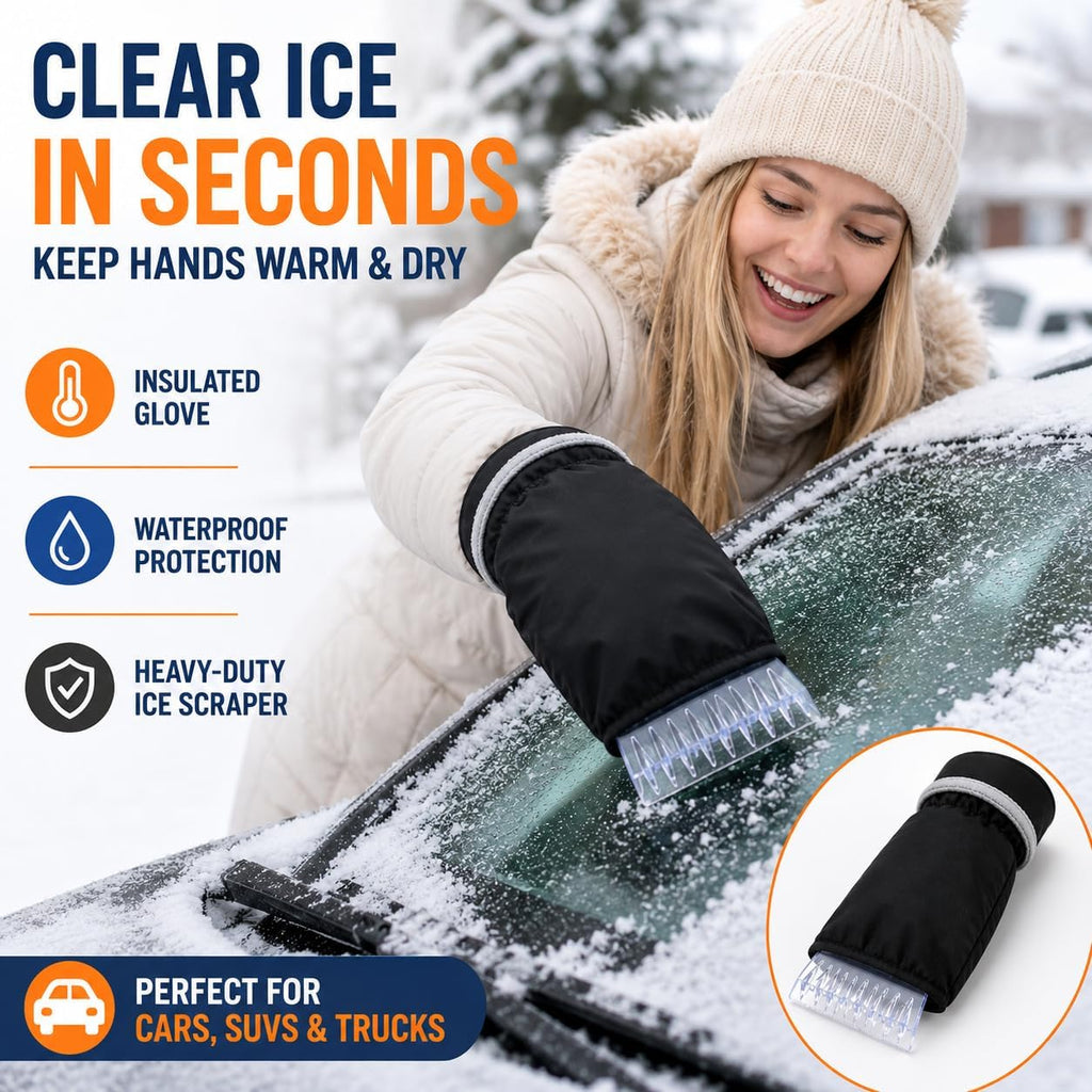 Ice Scraper with Glove Car - Warm, Waterproof & Windproof Snow Scraper - Robust Ice Scraper Removes Ice & Snow Quickly - No Freezing, No Wet Hands - S&A Essentials