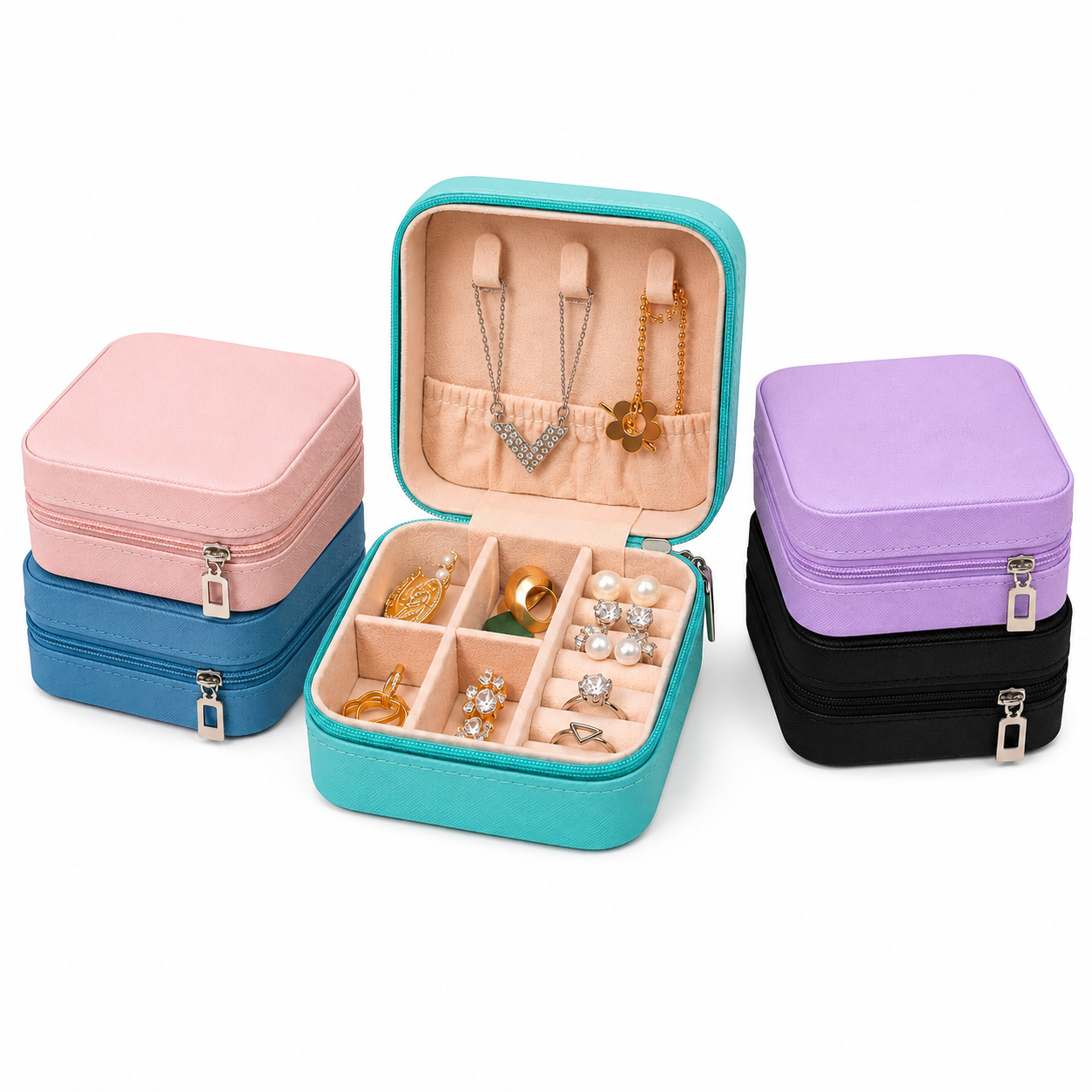 Schmuckkästchen Reise aus PU-Leder – Schmuckbox mit Samt-Innenfutter für Ringe, Halsketten, Ohrringe & Armbänder – Tragbarer Schmuck Organizer – S&A Essentials
