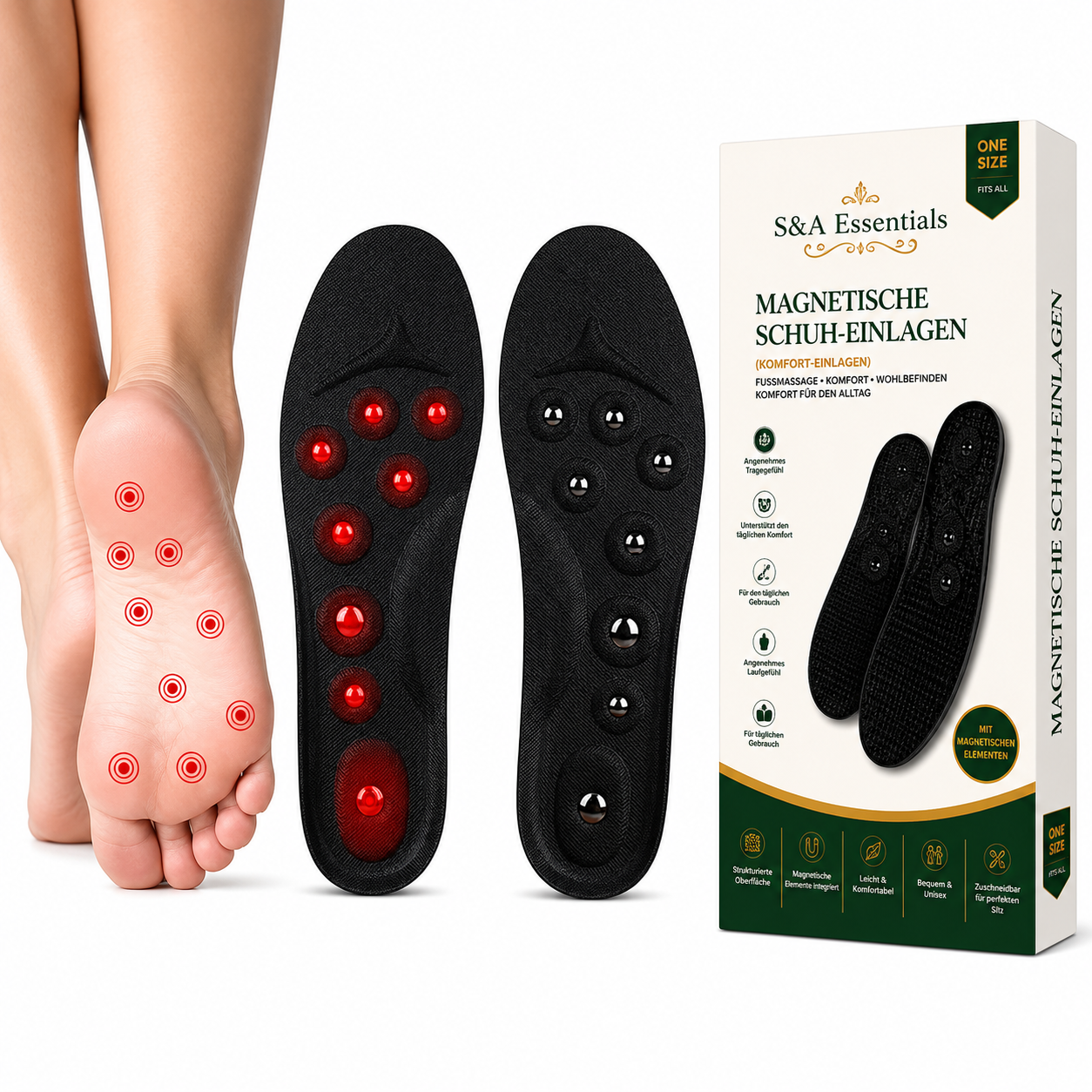 Magnetische Schuheinlagen – Zuschneidbare Komfort-Einlegesohlen mit Magnetelementen | Atmungsaktiv | Für Damen & Herren | S&A Essentials