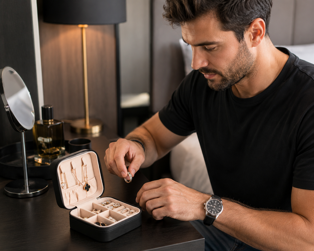 Schmuckkästchen Reise aus PU-Leder – Schmuckbox mit Samt-Innenfutter für Ringe, Halsketten, Ohrringe & Armbänder – Tragbarer Schmuck Organizer – S&A Essentials