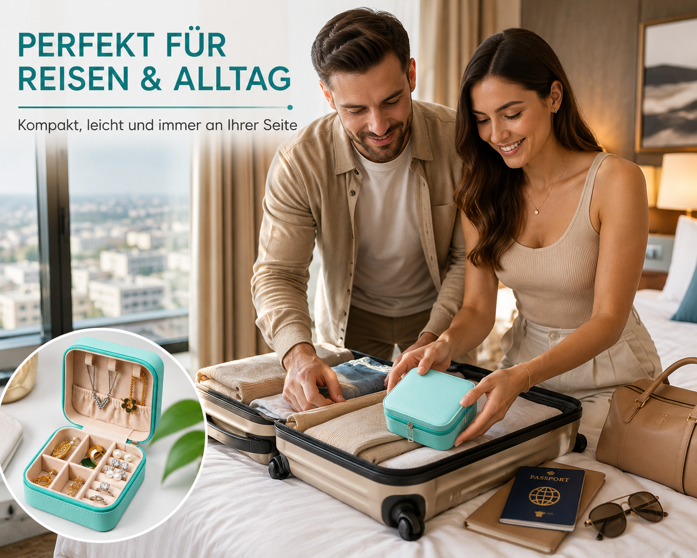 Schmuckkästchen Reise aus PU-Leder – Schmuckbox mit Samt-Innenfutter für Ringe, Halsketten, Ohrringe & Armbänder – Tragbarer Schmuck Organizer – S&A Essentials